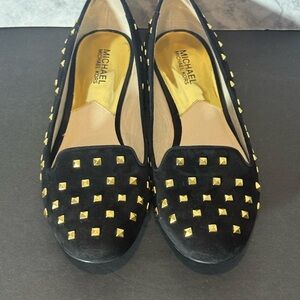 Michael Kors Aria Black and Gold Studded Loafers